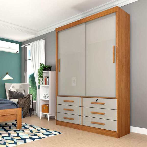 Guarda-roupa Solteiro Chicago 2 Pt 6 Gv Cinamomo E Off White