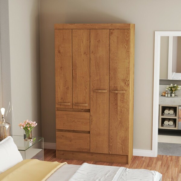 Guarda-roupa Solteiro Chicago 4 Portas 2 Gavetas Canelato - P