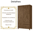 Guarda Roupa Solteiro Chile 4 Portas Castanho Wood Moval