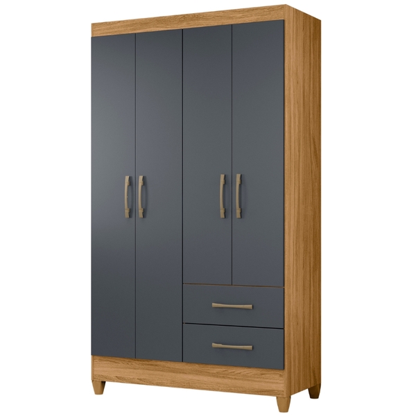 Guarda Roupa Solteiro Chile 4 Portas Freijó Cinza Moval