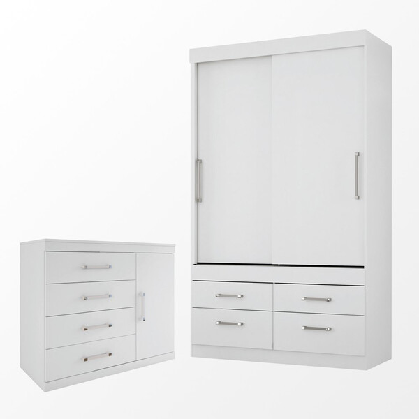 Guarda Roupa Solteiro Click 2 Portas E 4 Gavetas + Comoda 1 P
