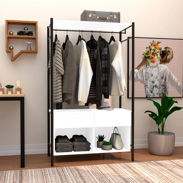 Guarda Roupa Solteiro Closet Industrial 90cm 2 Gavetas Paris