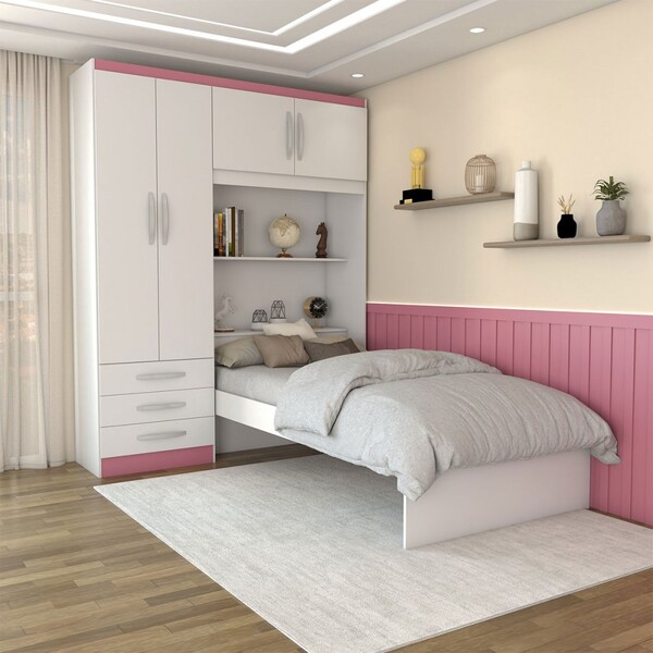 Guarda-roupa Solteiro Collonia 4 Portas 3 Gavetas Branco/pink
