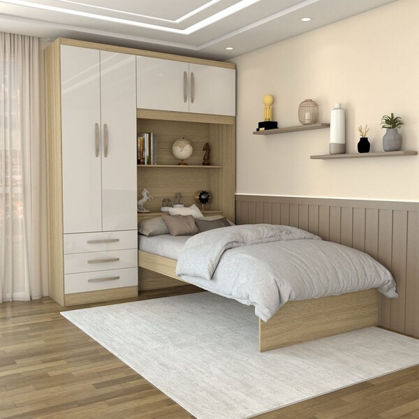 Guarda-roupa Solteiro Collonia 4 Portas 3 Gavetas Castanho/of