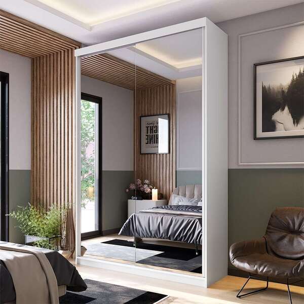 Guarda-roupa Solteiro Com 2 Espelhos Genebra 100% Mdf 2 Pt 2