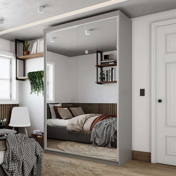 Guarda-roupa Solteiro Com 2 Espelhos Geneve 2 Pt 2 Gv Cinza