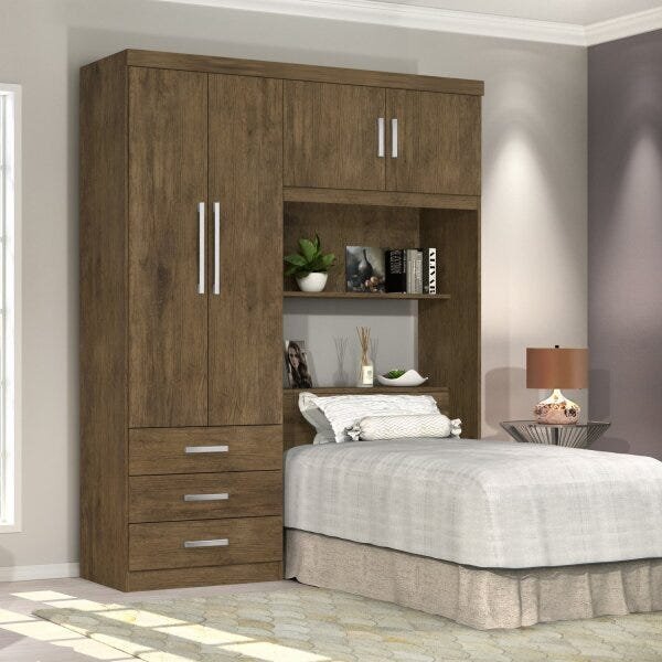 Guarda-roupa Solteiro Com Cabeceira 4 Portas Cancun  Jequitib