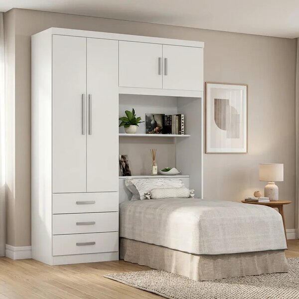 Guarda-roupa Solteiro Com Cabeceira E Baú 4 Portas 3 Gavetas