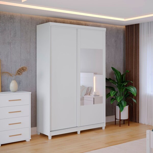 Guarda Roupa Solteiro Com Espelho 2 Portas 2 Gavetas 100% Mdf