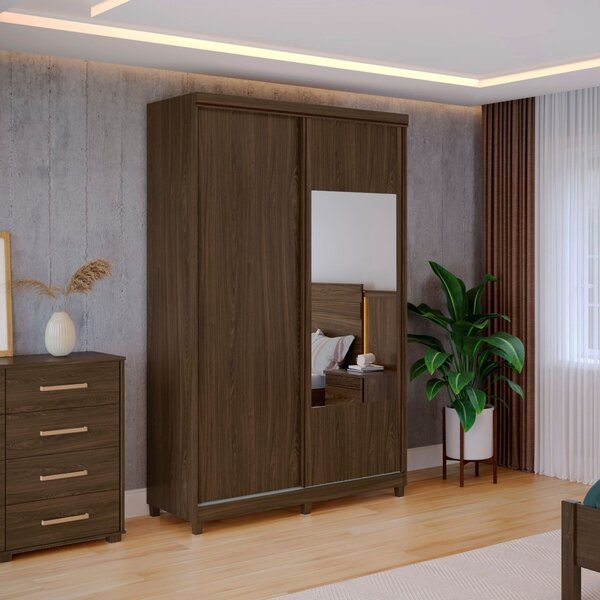 Guarda Roupa Solteiro Com Espelho 2 Portas 2 Gavetas Dalas  N