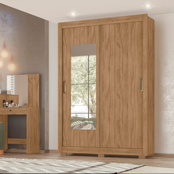 Guarda Roupa Solteiro Com Espelho 2 Portas 2 Gavetas Milão Mo