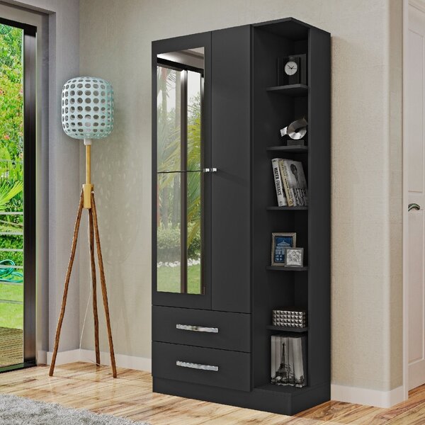 Guarda Roupa Solteiro Com Espelho 2 Portas 2 Gavetas Moju  Pr