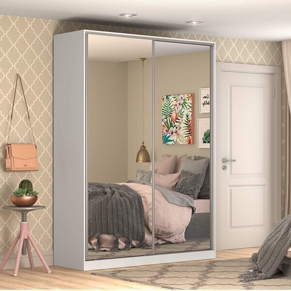 Guarda-roupa Solteiro Com Espelho 2 Portas 3 Gavetas Branco