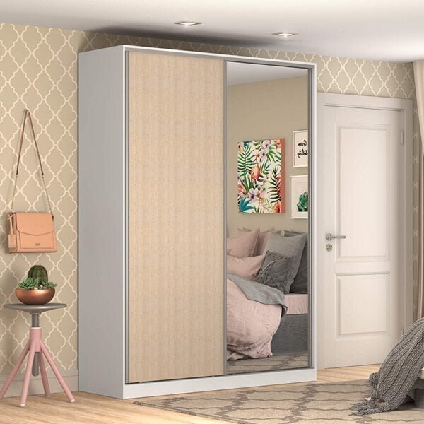 Guarda-roupa Solteiro Com Espelho 2 Portas 3 Gavetas Branco E