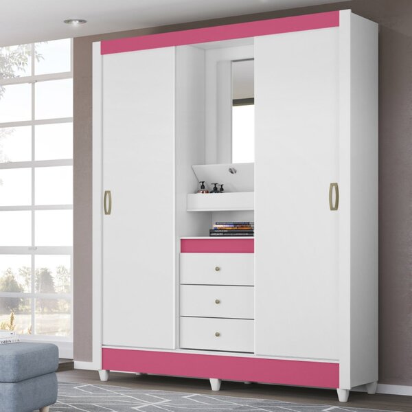 Guarda Roupa Solteiro Com Espelho 2 Portas 3 Gavetas Color Fl