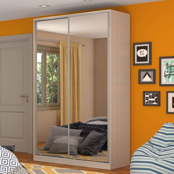 Guarda-roupa Solteiro Com Espelho 2 Portas 3 Gavetas Noce