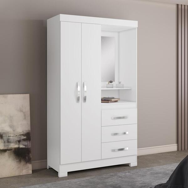 Guarda-Roupa Solteiro com Espelho 2 Portas 3 Gavetas Paris No