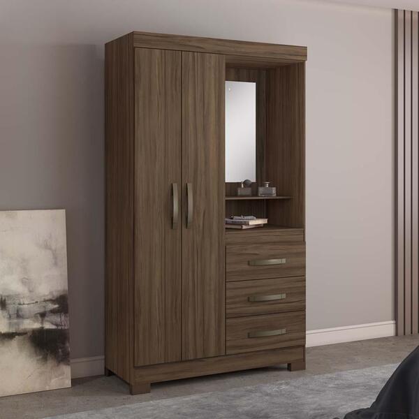 Guarda-Roupa Solteiro com Espelho 2 Portas 3 Gavetas Paris No