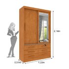 Guarda Roupa Solteiro Com Espelho 2 Portas 6 Gavetas 133cm Ch
