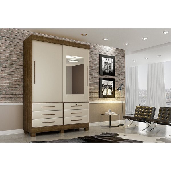 Guarda-roupa Solteiro Com Espelho 2 Portas 6 Gavetas Arezzo S