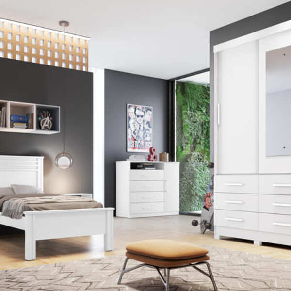 Guarda Roupa Solteiro Com Espelho 2 Portas 6 Gavetas - Buriti