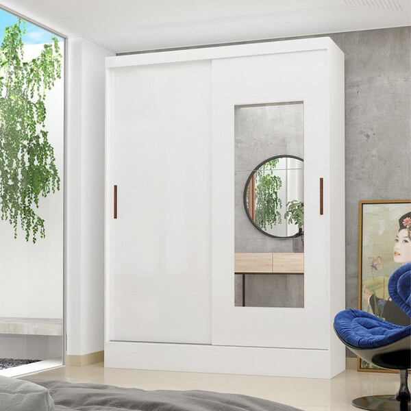 Guarda Roupa Solteiro Com Espelho 2 Portas De Correr 2 Gaveta