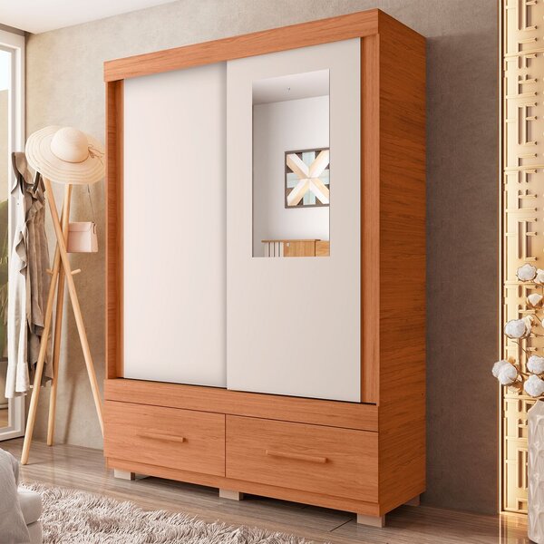 Guarda-roupa Solteiro Com Espelho 2 Portas De Correr 2 Gaveta