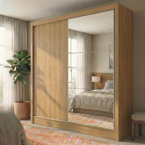 Guarda Roupa Solteiro Com Espelho 2 Portas De Correr E 2 Gave