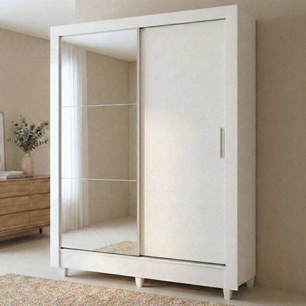Guarda Roupa Solteiro Com Espelho 2 Portas De Correr Roma  Br