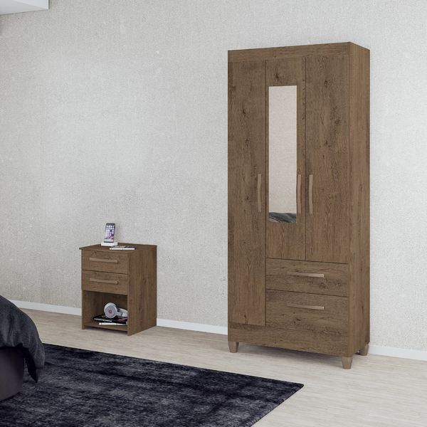 Guarda-roupa Solteiro Com Espelho 3 Portas 2 Gavetas Real Lig