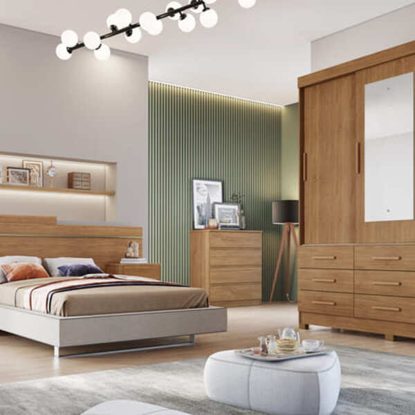 Guarda Roupa Solteiro Com Espelho 3 Portas 9 Gavetas - Capri-