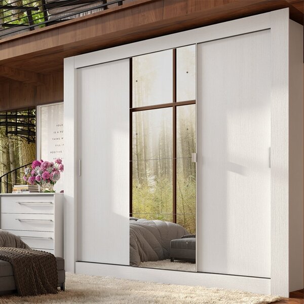 Guarda Roupa Solteiro Com Espelho 3 Portas Saphire Glass Thb