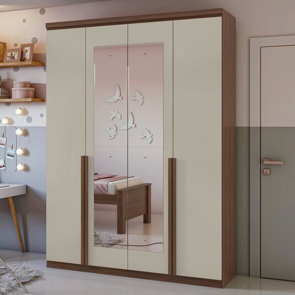 Guarda-roupa Solteiro Com Espelho 4 Portas 2 Gavetas Alonzo I