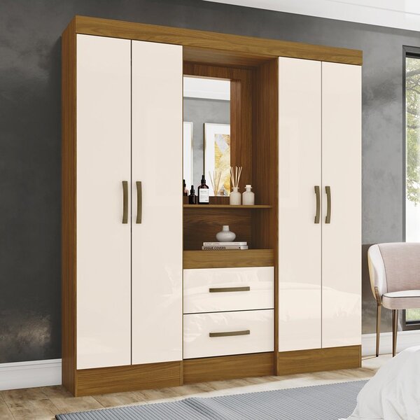 Guarda Roupa Solteiro Com Espelho 4 Portas 2 Gavetas Columbia