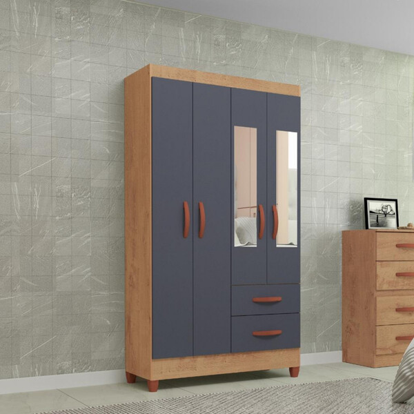 Guarda Roupa Solteiro Com Espelho 4 Portas 2 Gavetas Fortalez