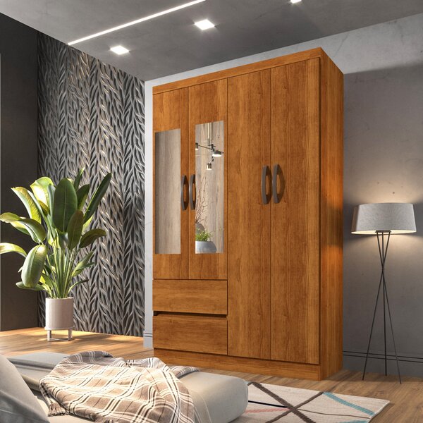 Guarda Roupa Solteiro Com Espelho 4 Portas 2 Gavetas Porto Sa