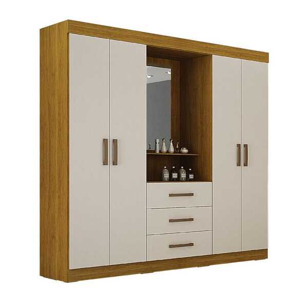 Guarda Roupa Solteiro Com Espelho 4 Portas 3 Gavetas - Belém-