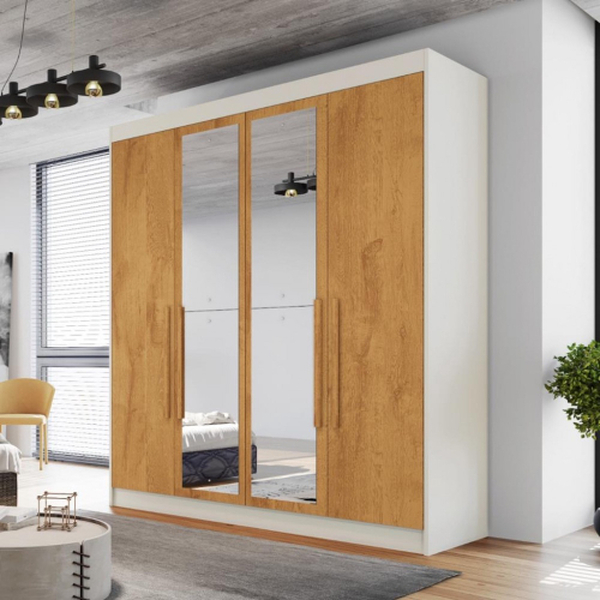 Guarda Roupa Solteiro Com Espelho 4 Portas 3 Gavetas - Nantes