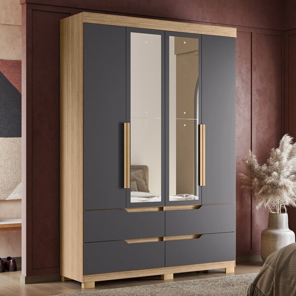 Guarda Roupa Solteiro Com Espelho 4 Portas 4 Gavetas Doble  N