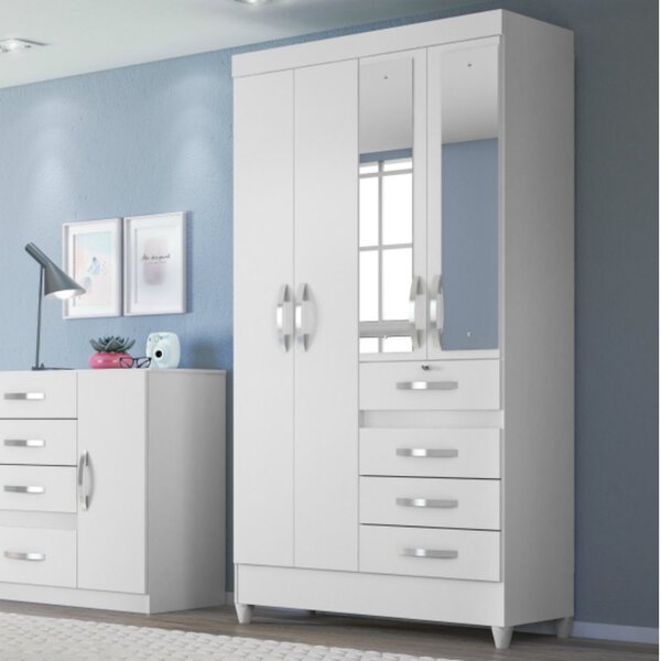 Guarda Roupa Solteiro Com Espelho 4 Portas 4 Gavetas Flex Col