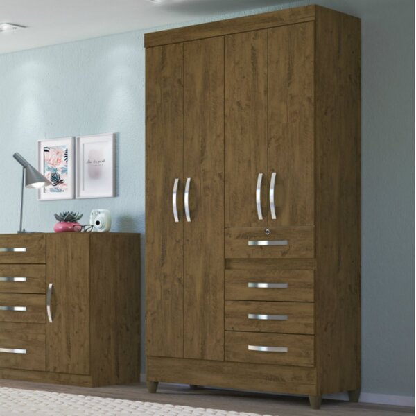 Guarda Roupa Solteiro Com Espelho 4 Portas 4 Gavetas Sobral M