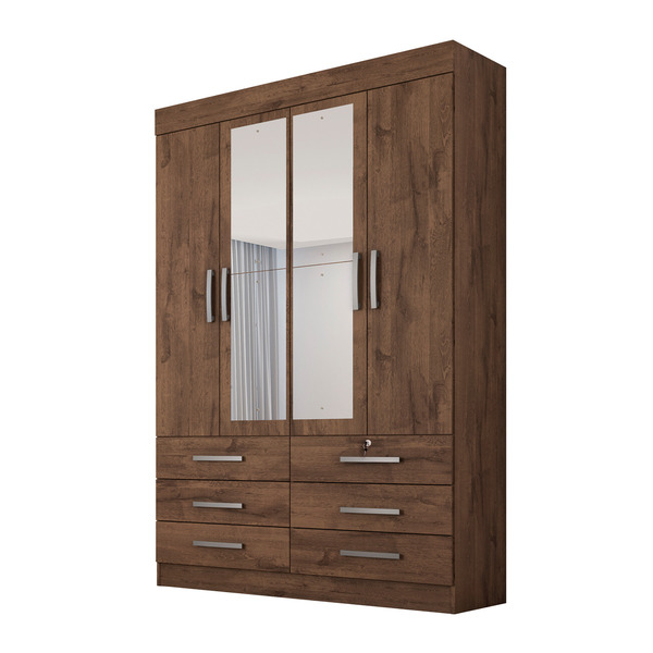 Guarda Roupa Solteiro Com Espelho  4 Portas E 6 Gavetas Trade