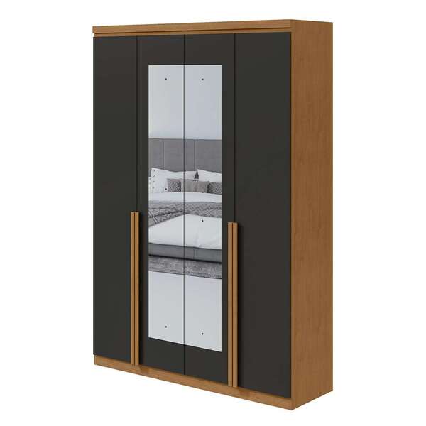 Guarda-roupa Solteiro Com Espelho Alonzo 4 Pt 2 Gv Amêndoa E