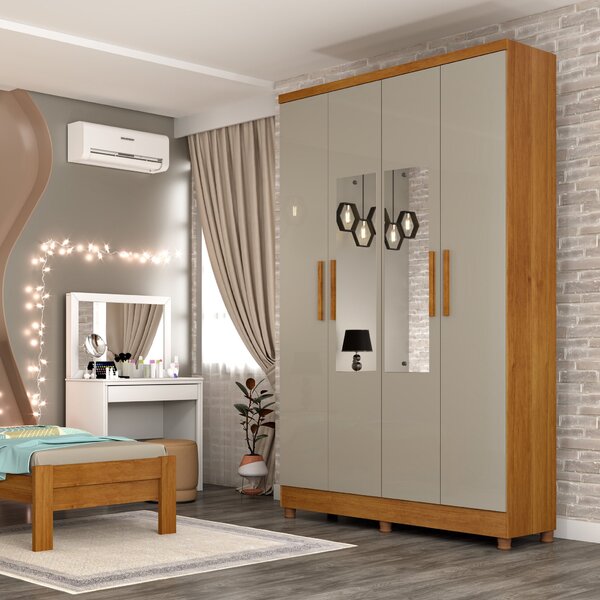 Guarda Roupa Solteiro Com Espelho E Pés 4 Portas 2 Gavetas 13