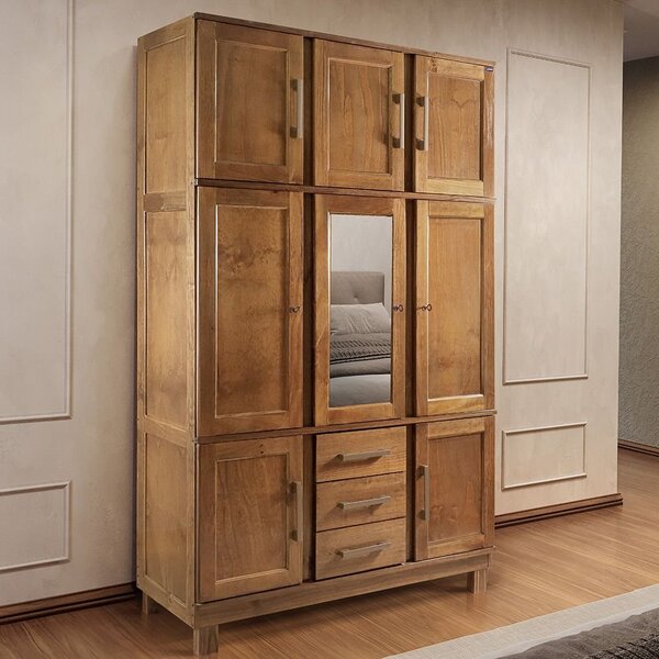 Guarda Roupa Solteiro Com Espelho E Pés 8 Portas 3 Gavetas Pa