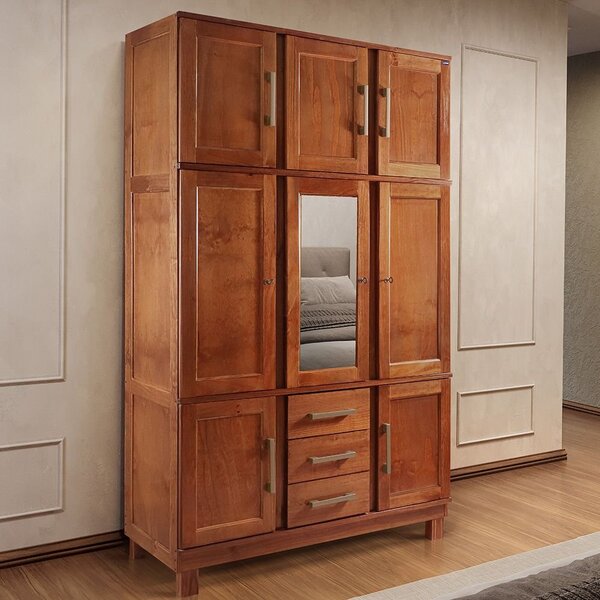 Guarda Roupa Solteiro Com Espelho E Pés 8 Portas 3 Gavetas Pa