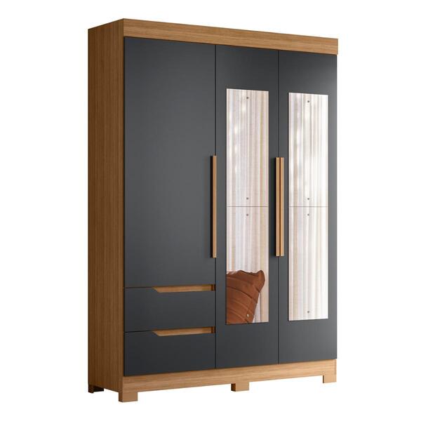 Guarda Roupa Solteiro Com Espelho Irati Nature Titanium