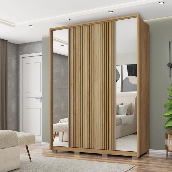 Guarda Roupa Solteiro Com Espelho Ripado Suburban 4 Portas 3