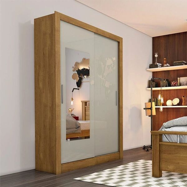 Guarda Roupa Solteiro Com Espelho Zurique 2 Portas De Correr