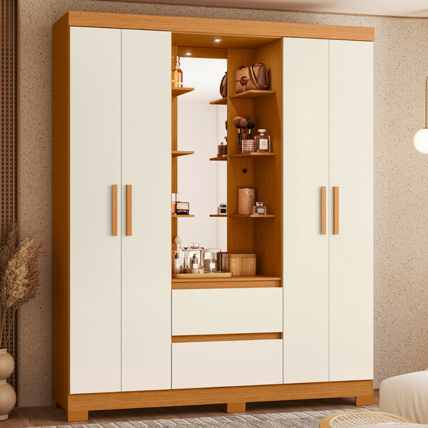 Guarda Roupa Solteiro Com Espelhos E Pés 4 Portas 2 Gavetas O